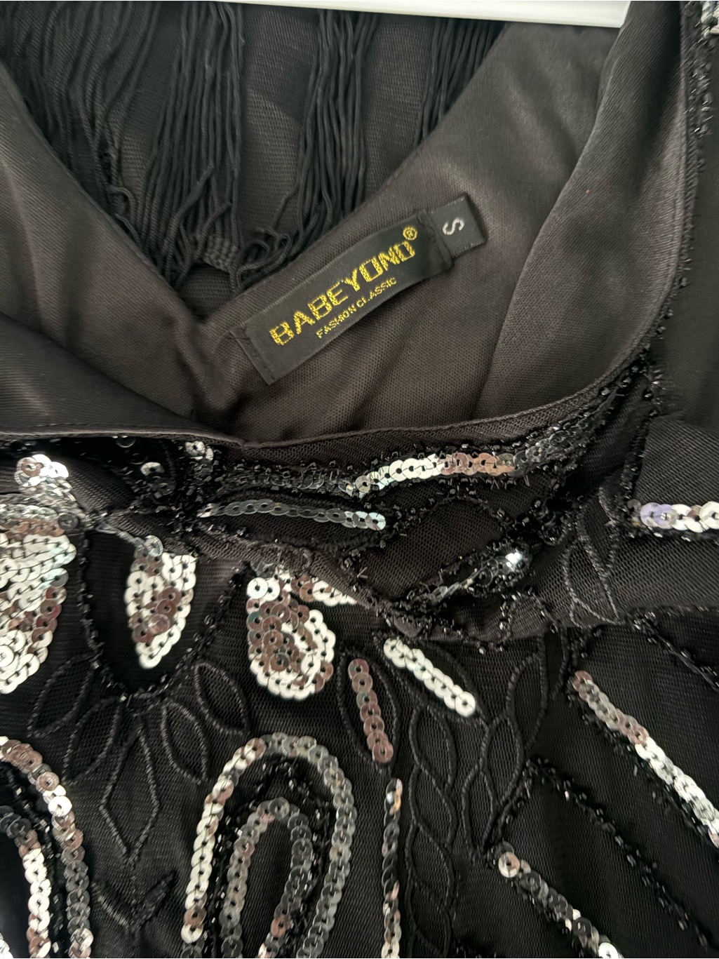 Black Sequin Fringe Midi Dress With Silver Accents — image 5 of 6